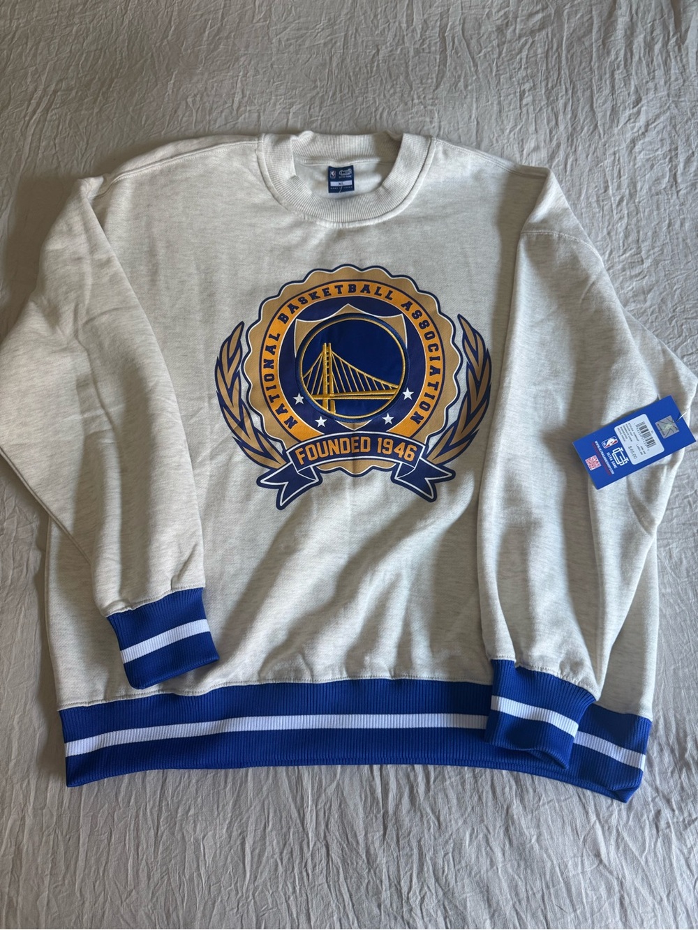 Golden State Warriors Cream and Blue Crewneck Sweatshirt